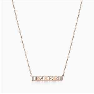 Tiffany 18k rose gold atlas diamond bar necklace